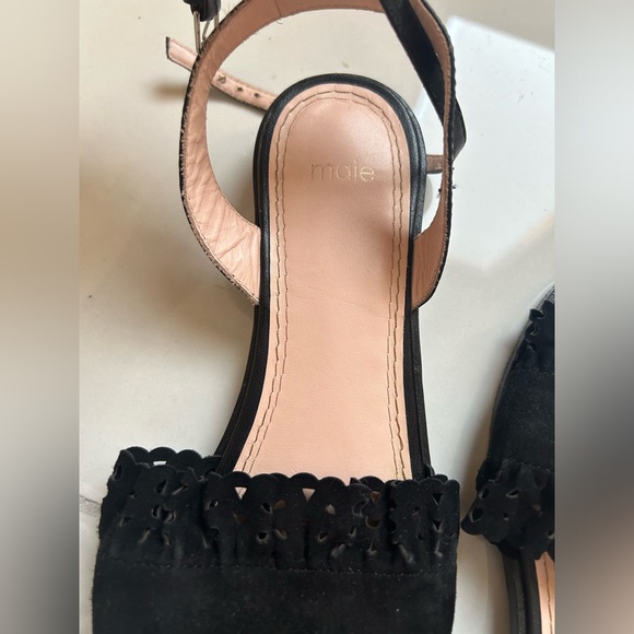 Maje Black Ruffle Suede Sandals Flats - Picture 2 of 6